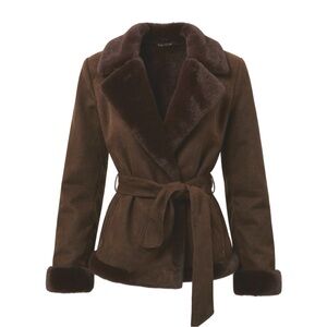 CLAUDE MONTANA Brown Shearling Fur Trimmed Coat